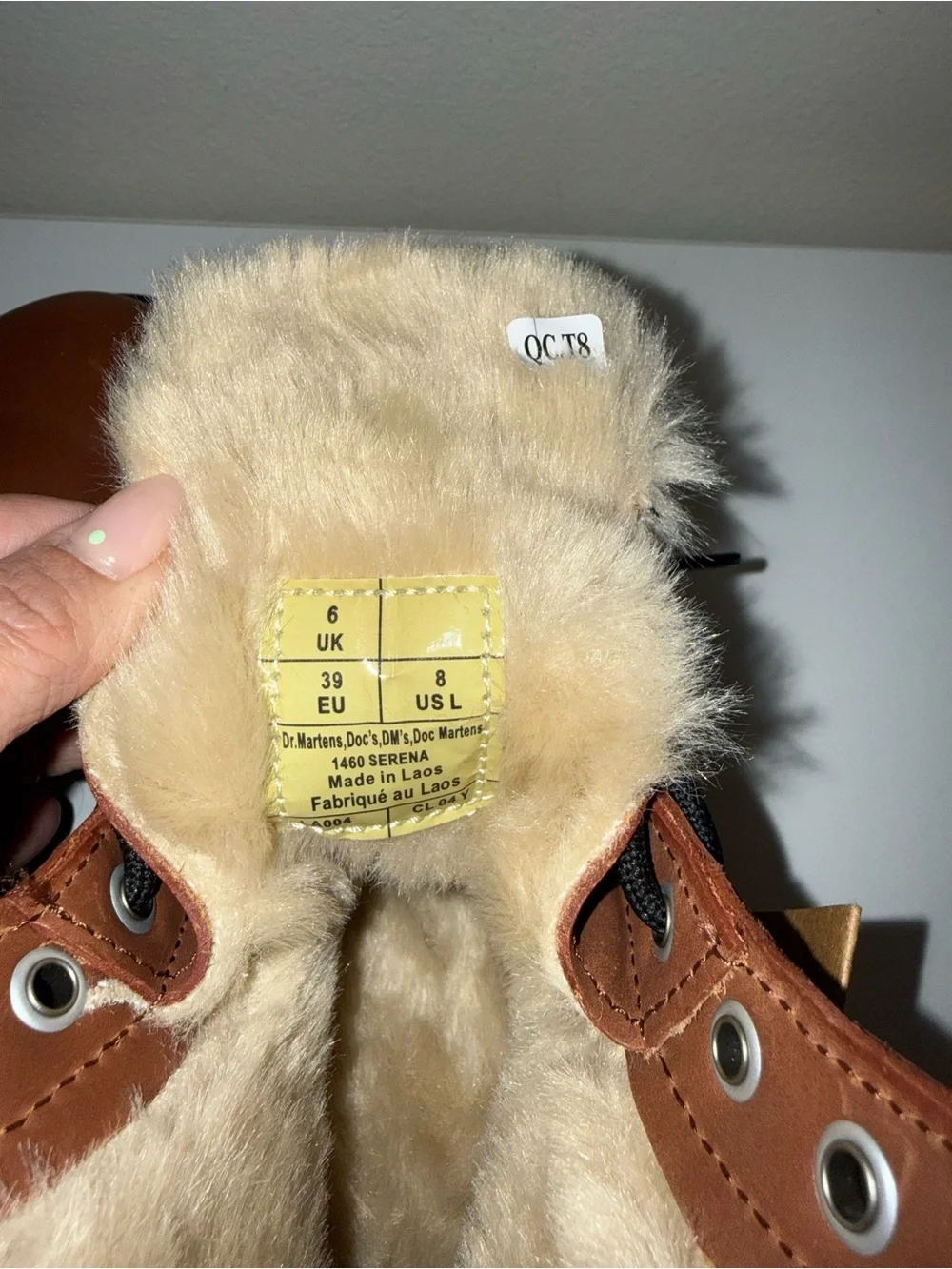 Dr. Martens Brown Leather Lace-Up Boots with Cream Shearling Collar - Picture 4 of 4